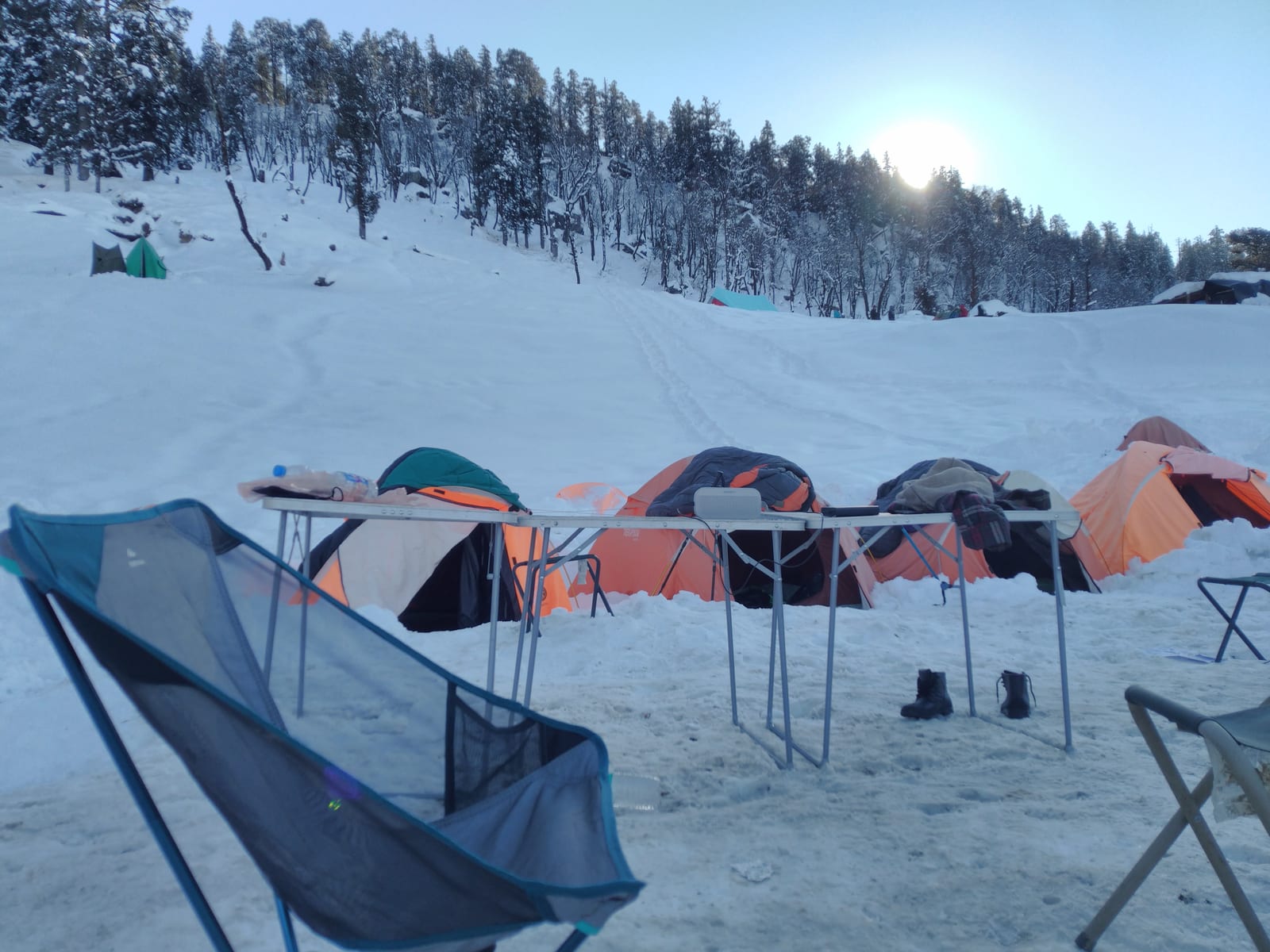 Rows of tents at Kedarkantha base camp