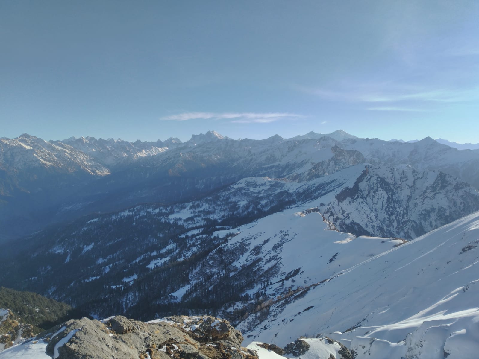 Snow ridge and Himalayan views from Kedarkantha summit